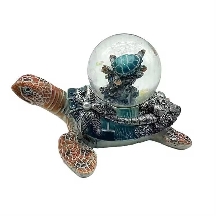 Custom Logo Promotion Gift Resin Snow Globe Tropical Beach Tourist Souvenir Glitter Water Ball with Turtle