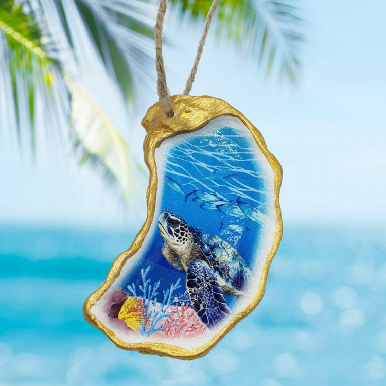 Custom Printing Resin Beach Christmas Hanging Oyster Shell Ornament