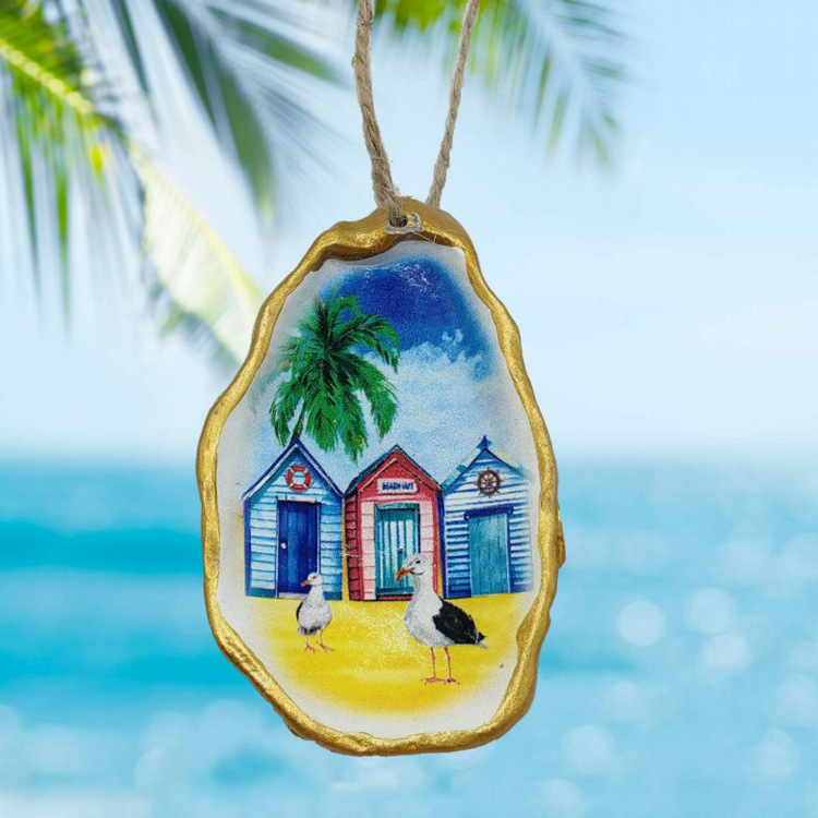 Custom Printing Resin Beach Christmas Hanging Oyster Shell Ornament