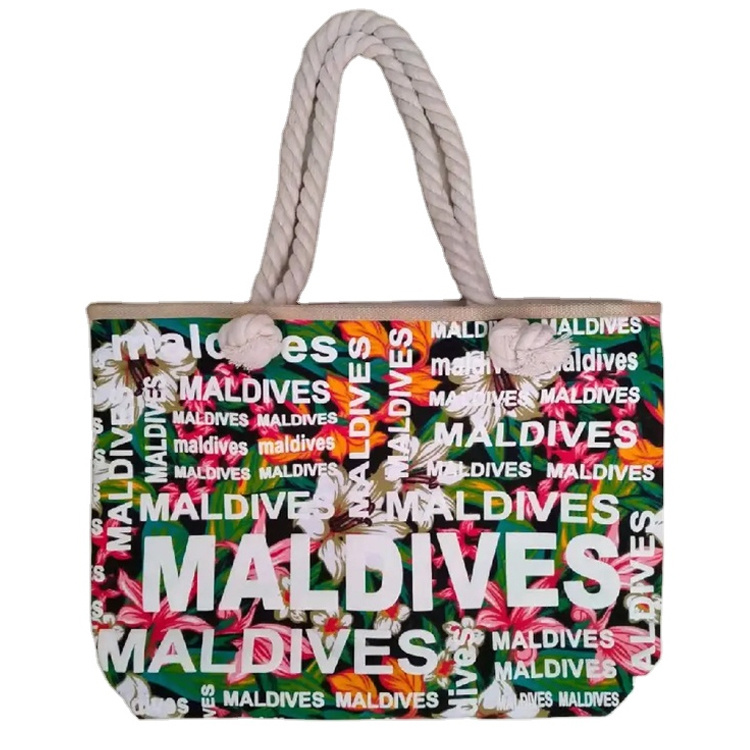 Factory Wholesale Maldives Tourist Souvenir Foam Beach Bag Women Canvas Tote Bags with Custom Printed Logo