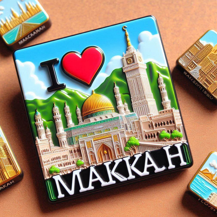 Customized Epoxy Wood Mecca Souvenirs Gifts Islam Muslim Jeddah Makkah Souvenirs Fridge Magnet