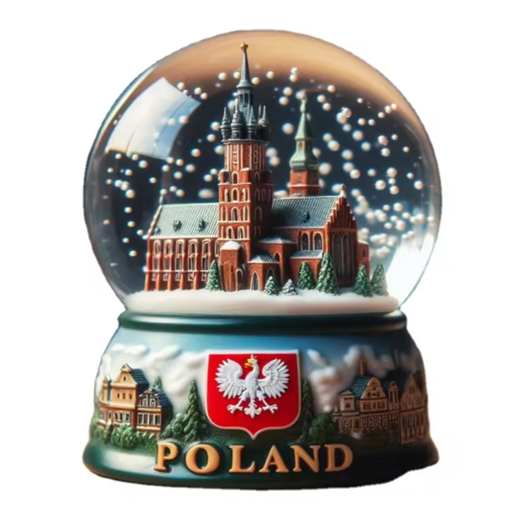 Custom 45 65mm Resin Country Cities Warsaw Snow Ball Krakow Poland Souvenir Snow Globes