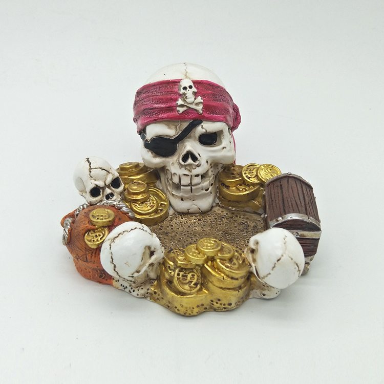 Wholesale Custom Handmade Nautical Tourist Souvenir Resin Skull Skeleton Pirate Ashtray