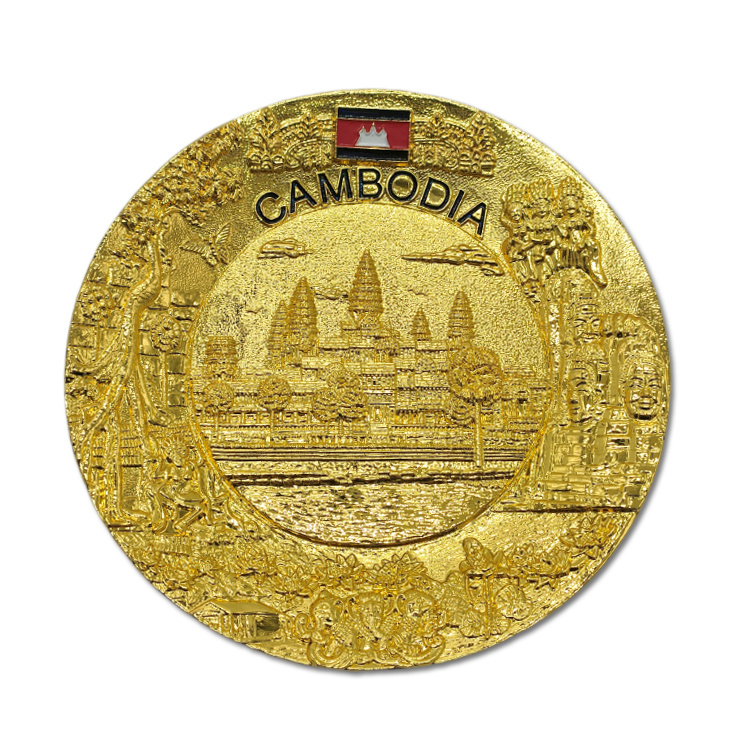 Custom Alloy Decorative Golden Plate Metal Vietnam Angkor Wat Cambodia Souvenir Plate