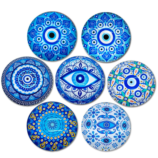 Factory Custom Printing Evil Eye Souvenir Crystal Round Dome Glass Circle Fridge Magnet