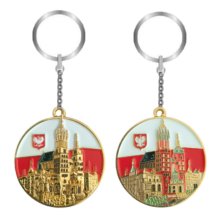 Customized Logo Travel Gift Gold Metal Enamel Castle Poznan Krakow Warsaw Polish Poland Souvenir Keychain