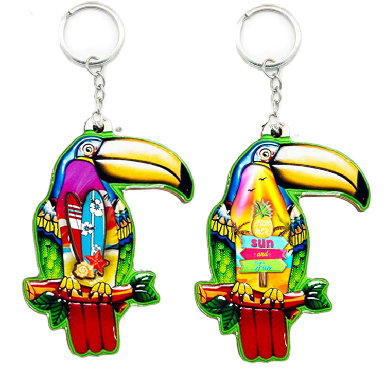 Customized Logo Wooden MDF Bird South America Travel Gifts Toucan Brazil Puerto Rico Souvenir Keychain