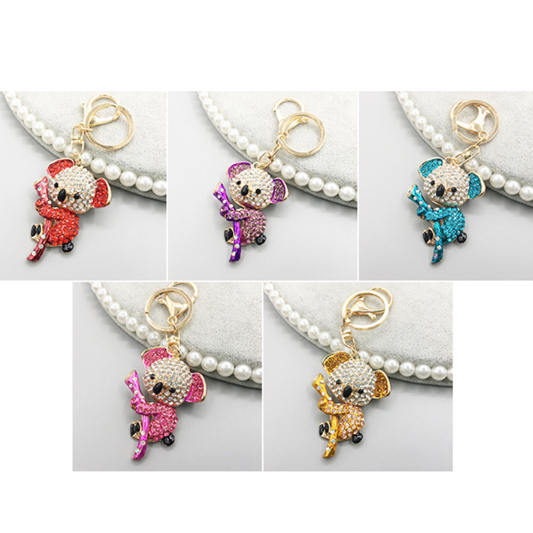 Wholesale Metal Women Handbag Pendant Cute Animal Rhinestone Australia Souvenir Koala Keyring Koala Keychain