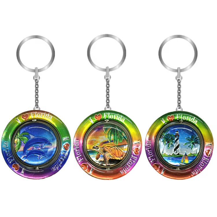 Factory Metal Epoxy Keychain Custom Florida Souvenir Ocean Sea Turtle Gold Foil Keychain