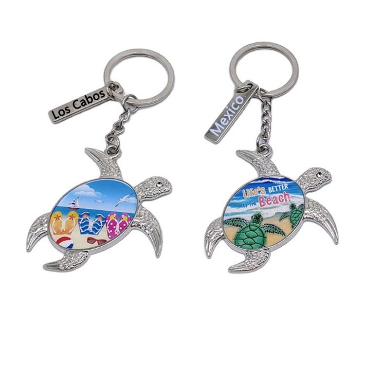 Factory Metal Epoxy Keychain Custom Florida Souvenir Ocean Sea Turtle Gold Foil Keychain