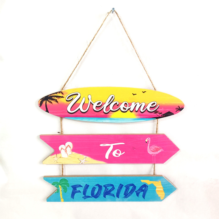 Customized Logo UV Printed MDF Wall Sign Decor Florida Beach Wooden Welcome Sign