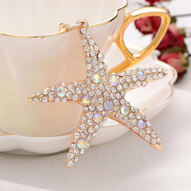 Fashion Bag Accessory Keychain Pendant Diamond Rhinestones Starfish Star Keychain