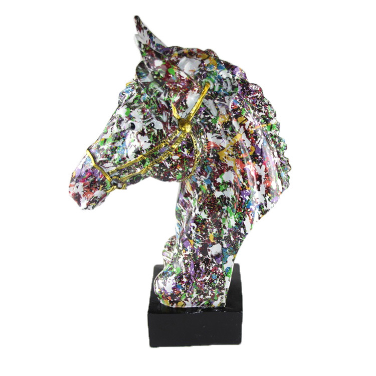 Animal Figurine Colorful Art Home Decor Collection Resin Horse Head Statue