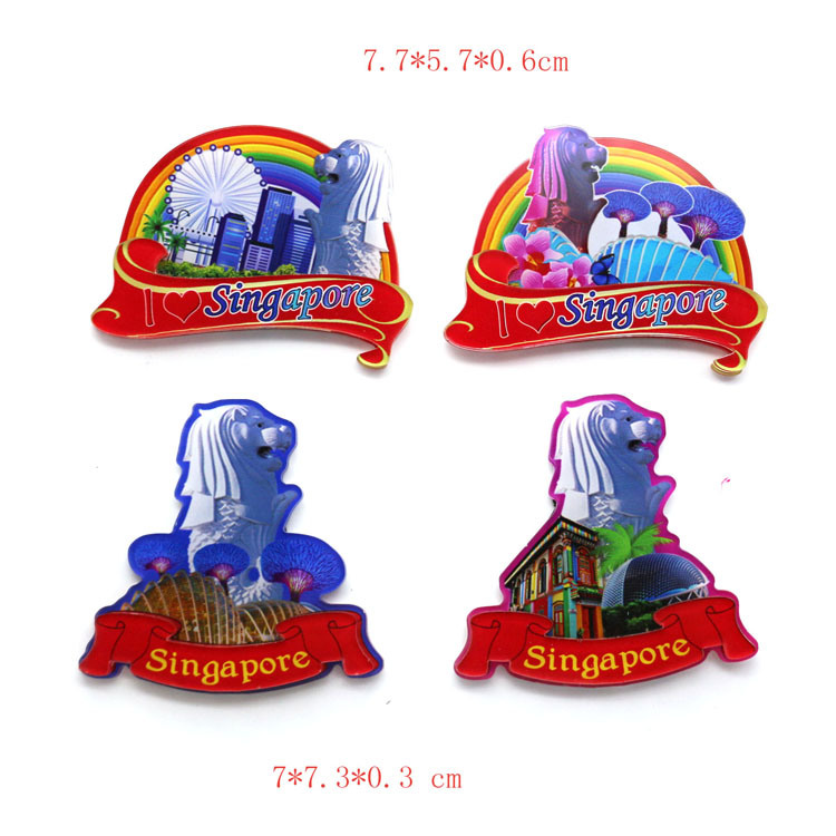 Custom Printed Acrylic Singapore Travel Souvenir Fridge Magnets