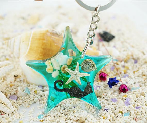 Ocean Series Beach Souvenir Keychain Resin Seahorse Keychain