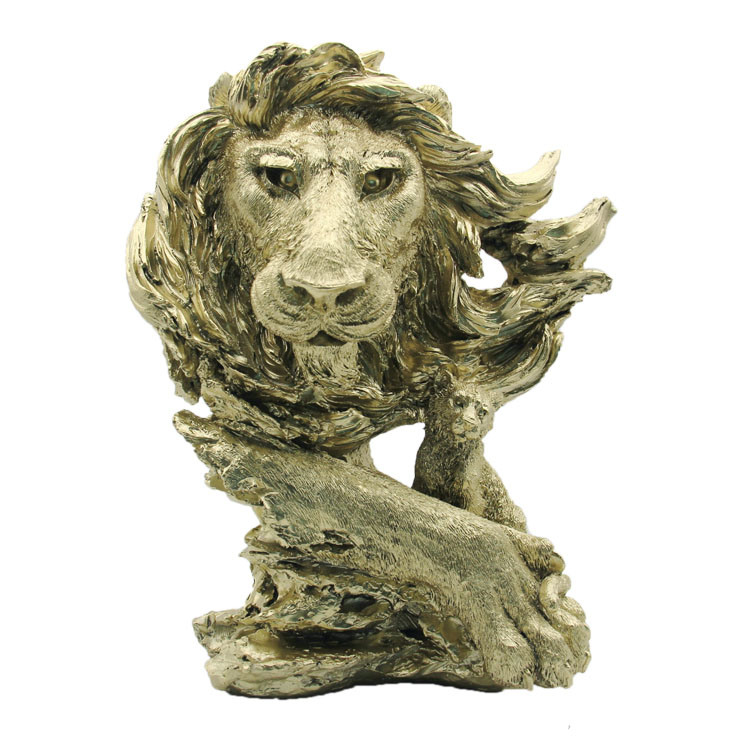 Home Decoration Golden Resin Animal Head Sculpture Lion Statue