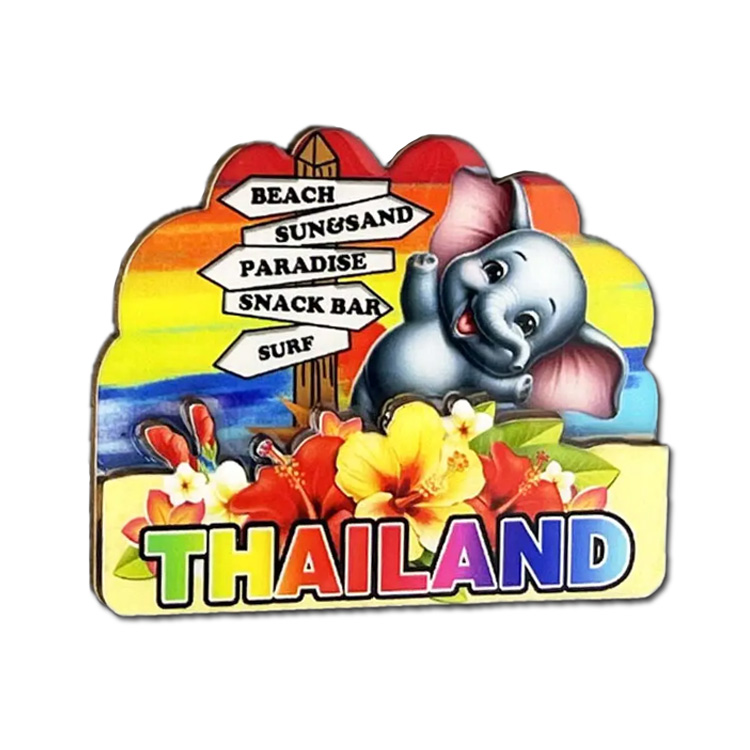 Factory Custom MDF Wooden Thailand Elephant Refrigerator Magnets Phuket Chiang Mai Bangkok Thailand Souvenir Fridge Magnet