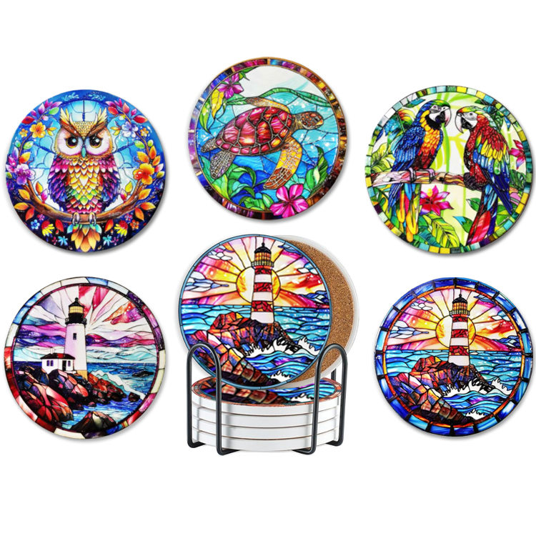 Customized Logo 3D UV Printed Vintage Table Drinks Decorative Mats Coaster Cute Ceramic Cat Coaster