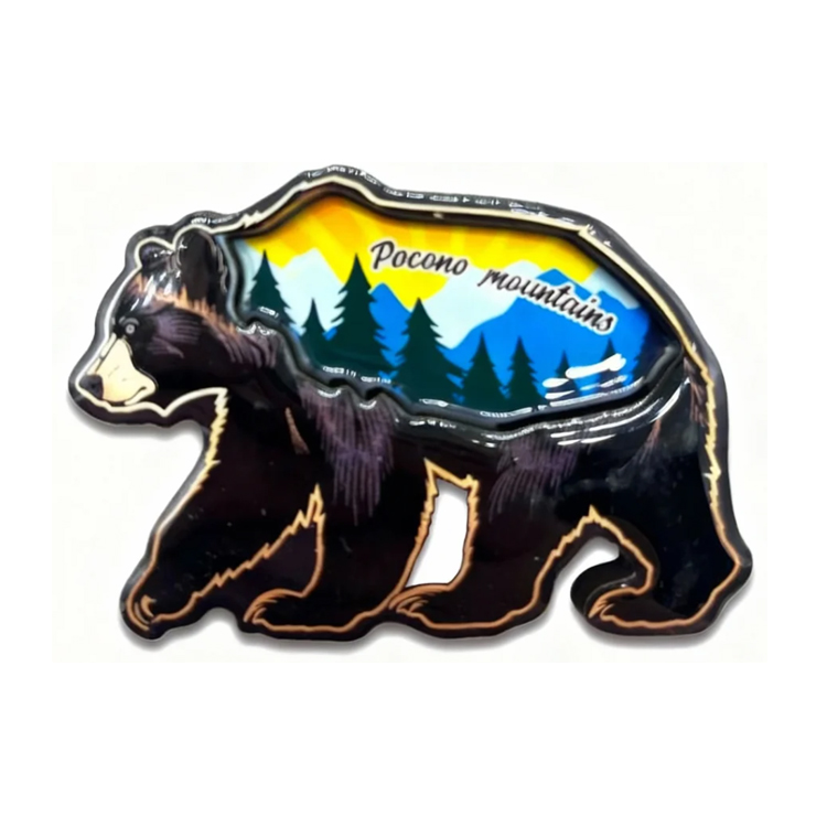 Custom Logo Black Bear Design MDF Wood Fridge Magnet Pennsylvania Mountain Vacation Pocono Souvenirs Fridge Magnet