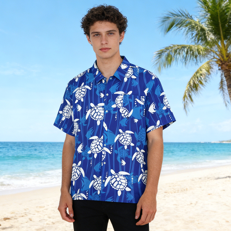 Custom Logo Design Printed Souvenir Casual Breathable Tropical Style Aloha Floral Hawaii Shirt For Men