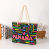 New Panama Printed Letter Canvas Large Capacity Beach Bag Custom Logo Personalized Cotton Rope Tote Bag