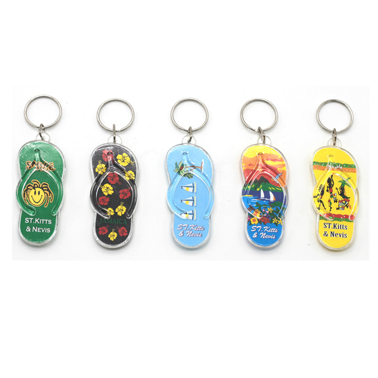 Customized Logo Tourist Souvenir Beach Key Chain Acrylic Flip Flops Keychains