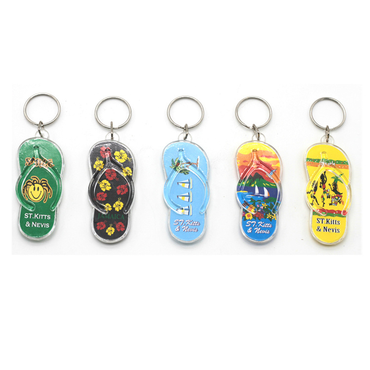 Customized Logo Tourist Souvenir Beach Key Chain Acrylic Flip Flops Keychains