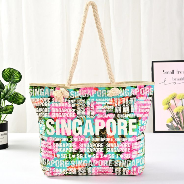 Customized Logo Printing Canvas Handbag Women Summer Letter Foam Beach Bag