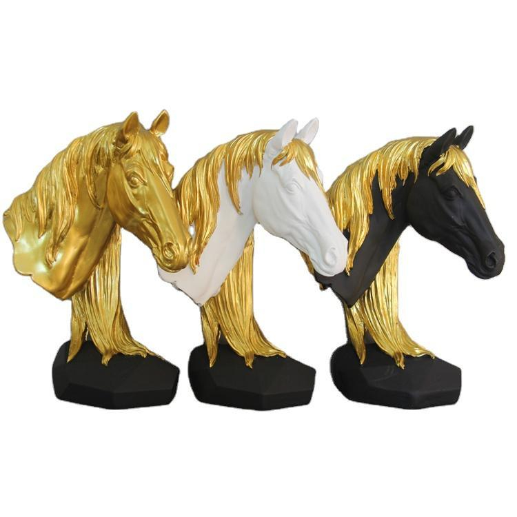 Modern Home Office Decoration Golden Resin Horse Head Statue