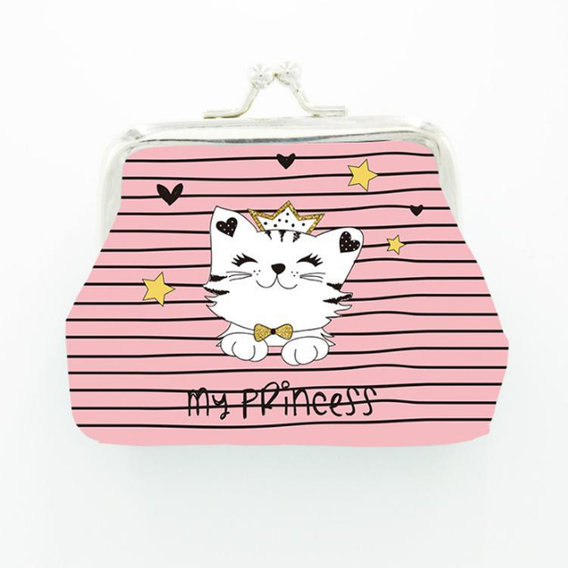 Custom PU Leather Clip Girls Cartoon Cute Cat Coin Purse for Promotion Gift
