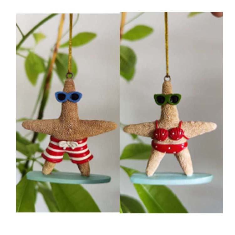 Beach Style Resin Starfish Christmas Ornaments Couple Decorative Xmas Hanging Decor