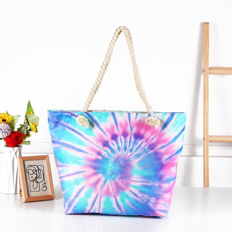 Wholesale Women Fashion Beach Bag Canvas Rainbow Tie Dye Tote Bags