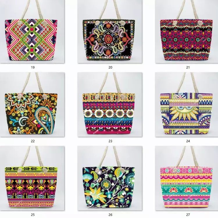 Factory Wholesale Print Women Boho Canvas Beach Bag Mandala Tote Bags