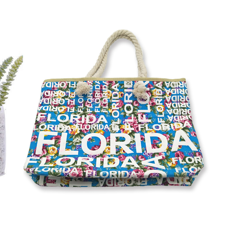 Custom Logo Letter Beach Souvenir Canvas Travel Miami Beach Bag