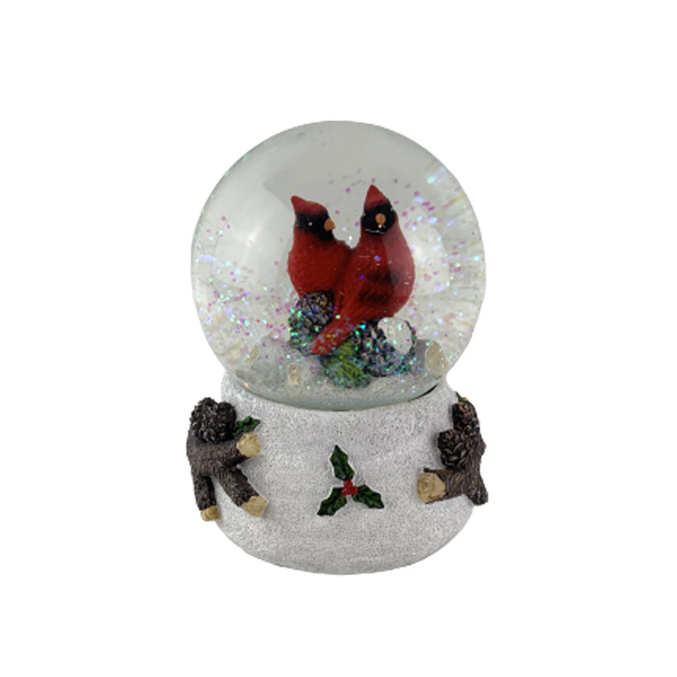 Wholesale Christmas Souvenir Gift Animal Snow Ball Resin Cardinal Red Bird Snow Globe