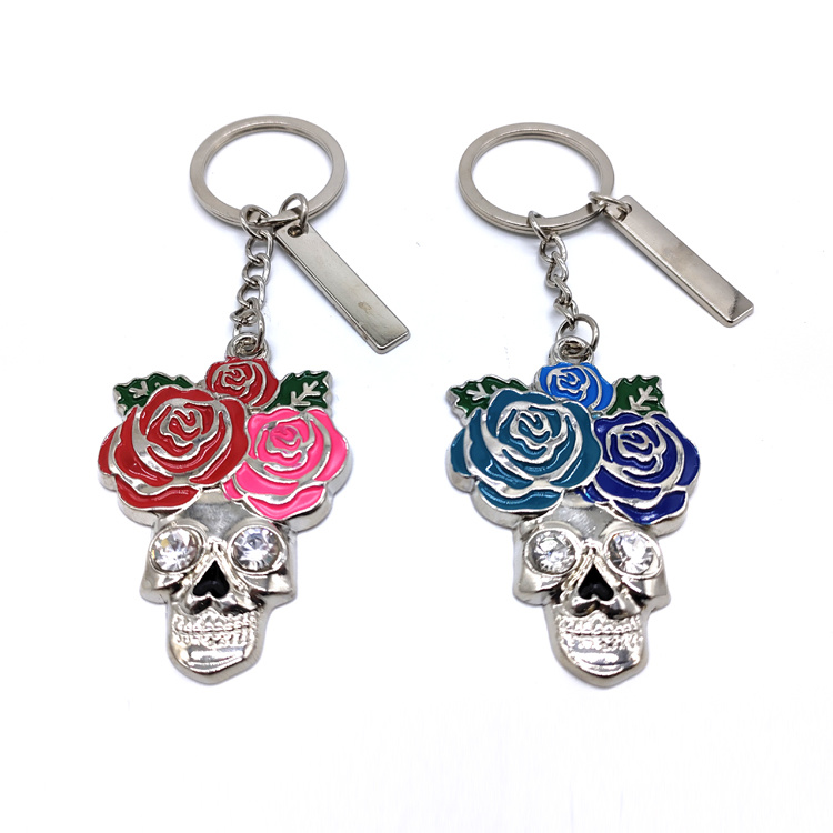 Custom Creative Metal Halloween Souvenir Gift Rose Skull Keychain