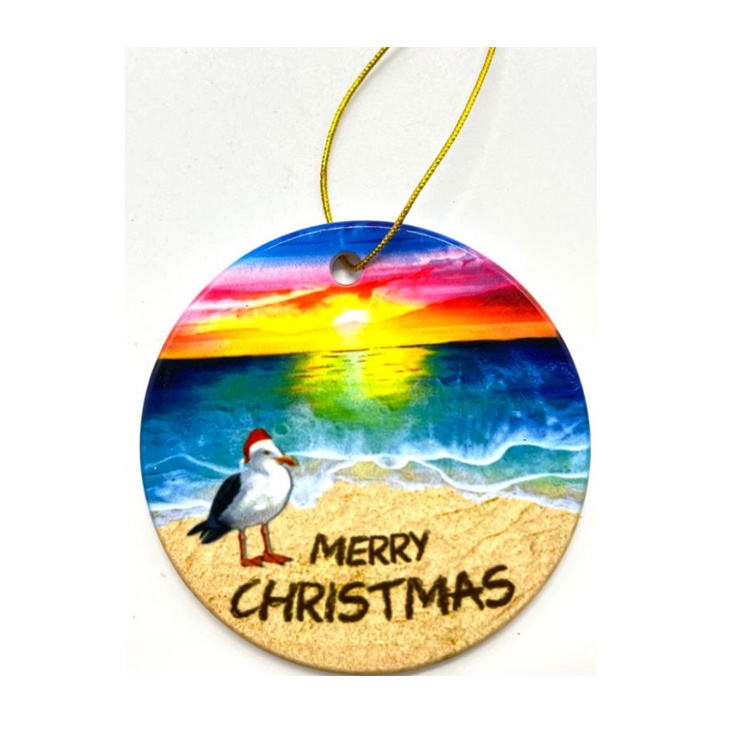 Wholesale Custom Printing Beach Souvenir Ceramic Christmas Ornament