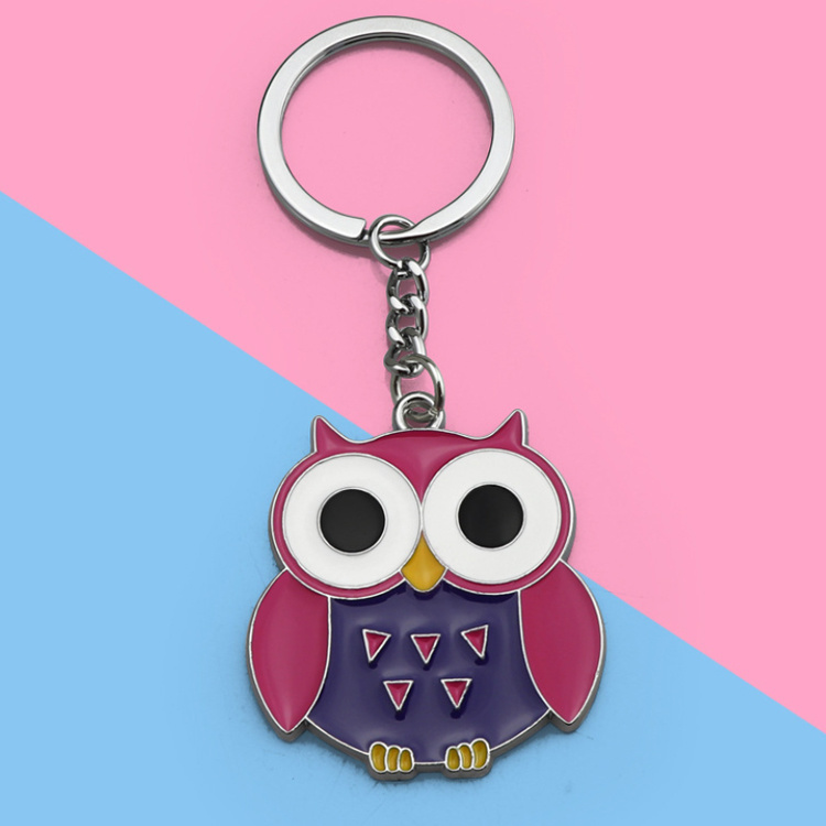 Custom Animal Shape Key Holder Souvenir Gift Enamel Painted Metal Good Luck Owl Keychain