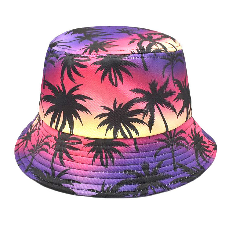 Tropical Hawaii Bucket Hat Summer Sunset Beach Palm Tree Fishman Hat for Outdoor Travel