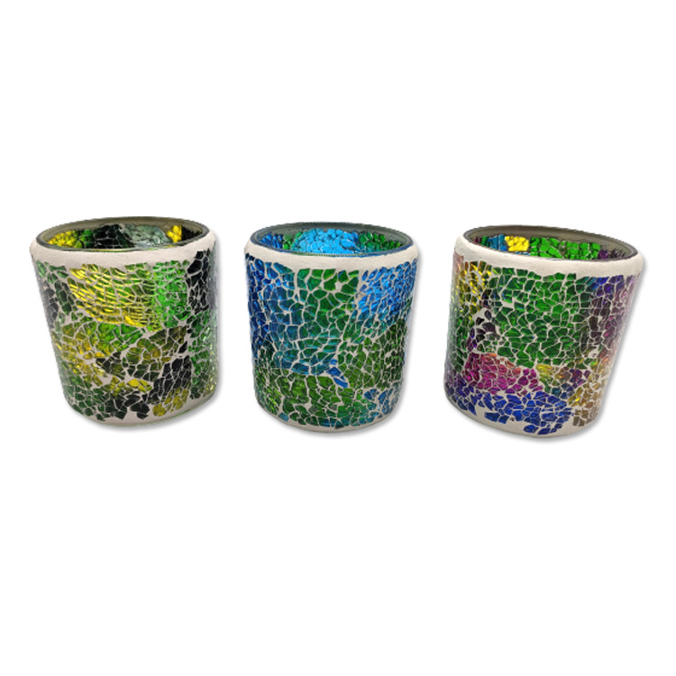 Wholesale Luxury Home Decor Candle Jars Round Shape Glass Mosaic Candle Holder