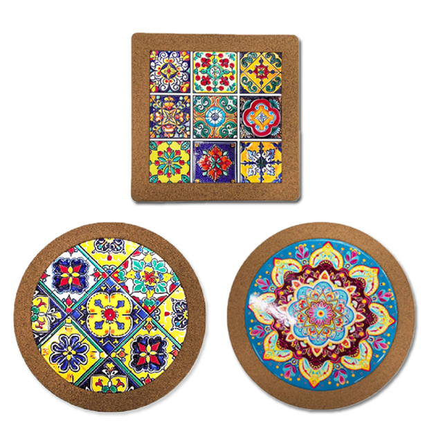 Wholesale Sublimation MDF Pot Mat Custom Logo Round Wood Cork Coasters