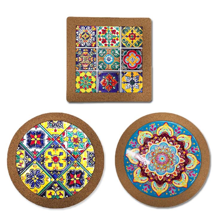 Wholesale Sublimation MDF Pot Mat Custom Logo Round Wood Cork Coasters