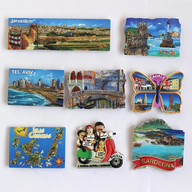 Customized Polyresin Printing Tourist Souvenir 3D Embossed Fridge Magnet