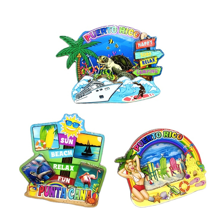 Custom Tourist Souvenir Beach MDF Epoxy Fridge Magnets Foil Wooden Magnet