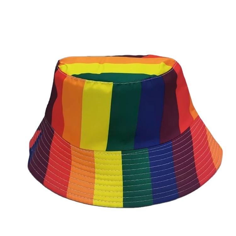 Wholesale Fashion Trendy Double Sided Reversible Rainbow Color Print Stripe Bucket Hat