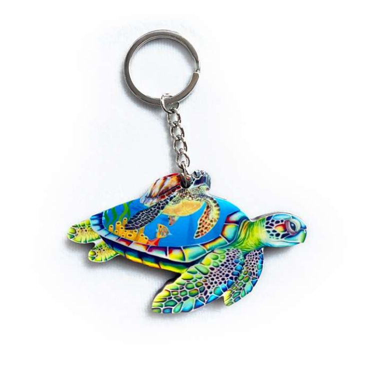 Customized Beach Turtle Tourist Souvenir Sublimation Epoxy Wood MDF Keychain for Promotion