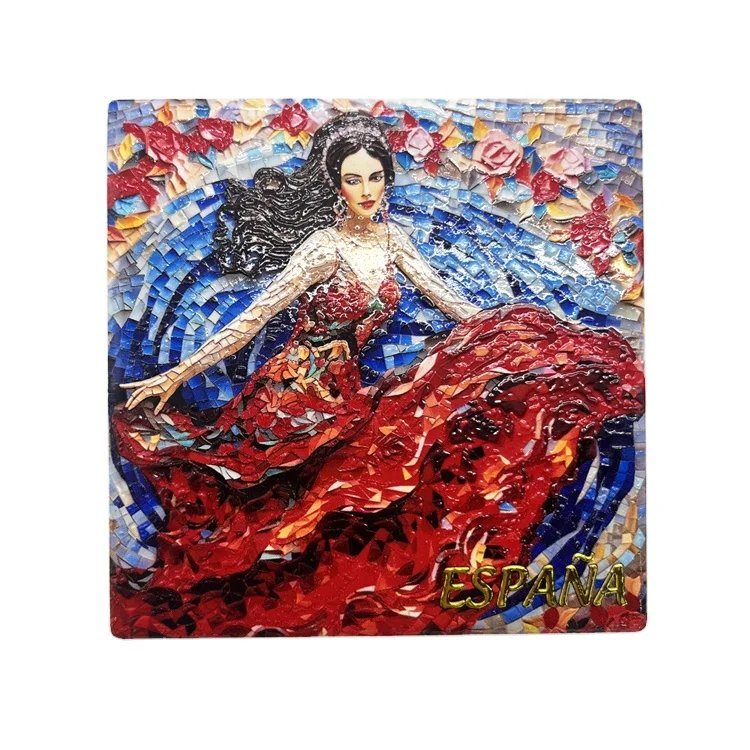 Wholesale Custom Espana Spain Souvenir Mosaic Coaster Ceramic Coffee Table Cork Coaster Set