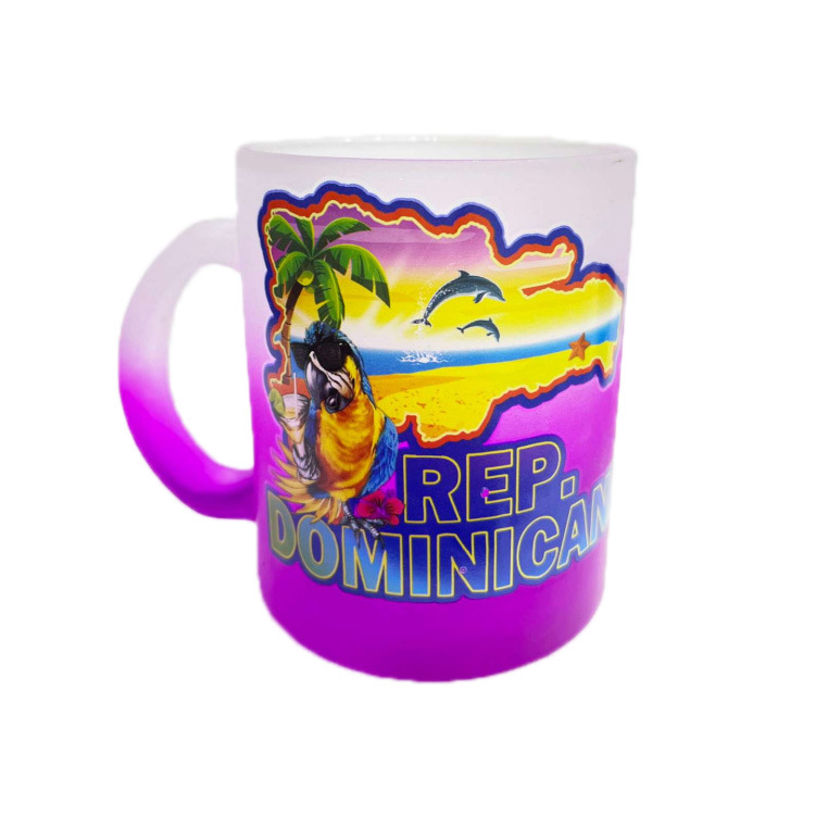 Wholesale Beach Tourist Souvenir Sublimation Custom Logo Gradient Color Frosted Glass Mug