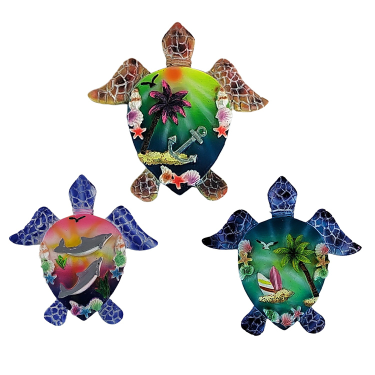 Custom Logo Hand Painted Tropical Island Beach Souvenir Turtle Resin Fridge Magnet