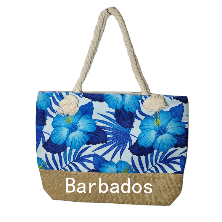 Custom Logo Printing Summer Tropical Plants Floral Barbados Souvenir Beach Bag